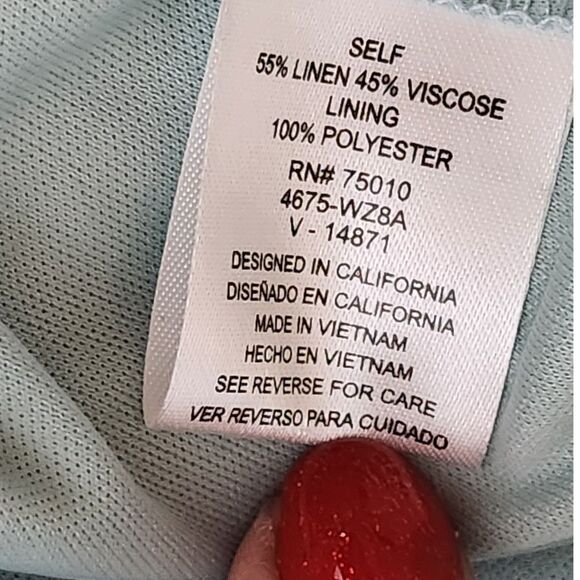 Linen Blend Floral Dress XXL Sweetheart Neckline‎ with Tie Short Puff Sleeves - Picture 9 of 9